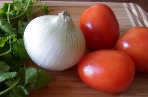 Tomato, onion and cilantro Tomato, onion and cilantro