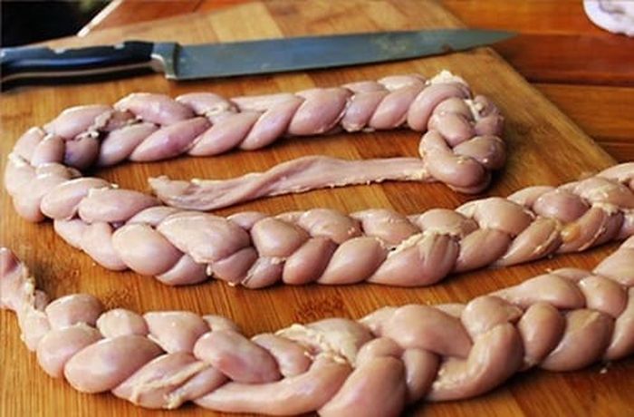 Braided beef intestines (chunchules) cleaned and ready to pre-cook for the Chilean chunchules recipe