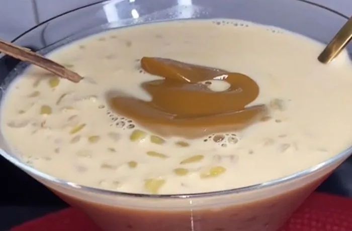 Chilean Mote con Manjar — Homemade Wheat Hominy with Dulce de Leche Chilean mote con manjar — cooked hulled wheat in spiced milk with dulce de leche, served cold in individual cups