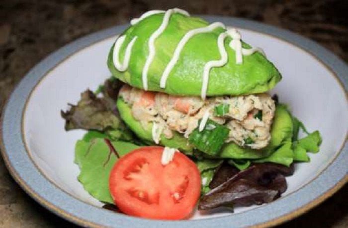 Chilean stuffed avocado with king crab — palta rellena con centolla served on lettuce