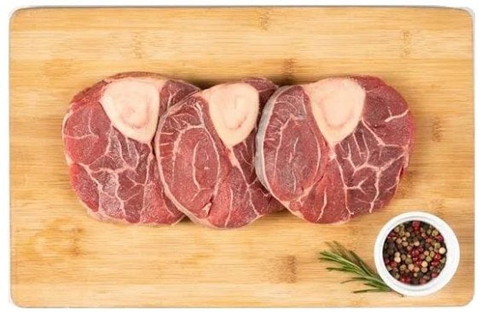 Beef osso buco bones — source of marrow for Chilean mantequilla de tuétano