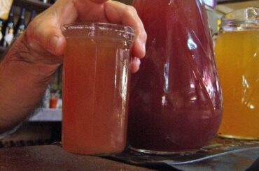 Chilean chichón cocktail — equal parts grape chicha and pipeño wine in a tall glass