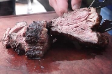 Chilean grilled huachalomo — juicy beef steak with golden crust from the parrilla