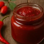 Chilean spicy rosehip sauce in a glass jar — Salsa de Rosa Mosqueta Picante recipe