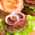 Chilean cochayuyo seaweed burgers served on whole wheat bread with lettuce and tomato