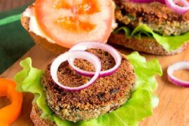 Chilean cochayuyo seaweed burgers served on whole wheat bread with lettuce and tomato