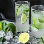 Chilean piston cocktail — pisco with tonic water and Pica lemon in a tall glass with ice