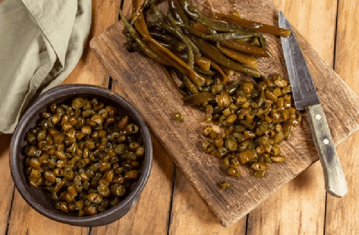 finely chopped cooked cochayuyo seaweed ready to mix into burger patties