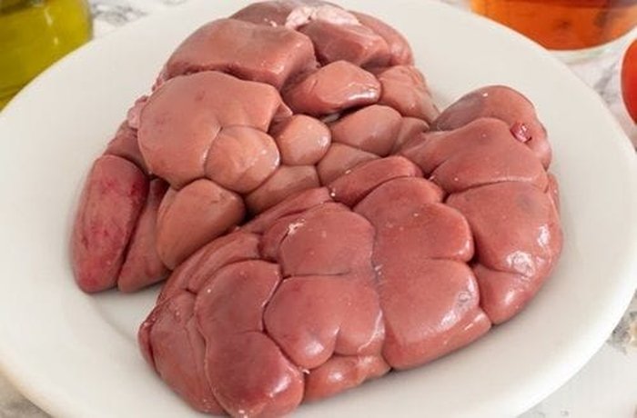 Beef kidney cleaned and cut into strips
