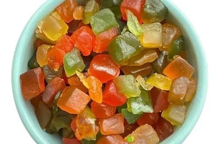 Colorful candied fruit to fold into the English fruit cake batter
