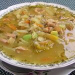 Chilean Andean chairo, a thick soup with meats, chuño, hominy, and vegetables