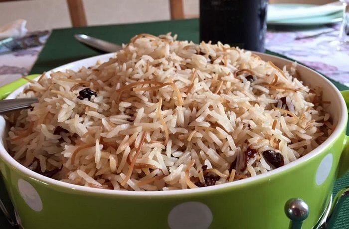 Chilean arroz árabe with toasted angel hair noodles and raisins