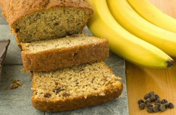 Chilean homemade banana loaf cake, sliced