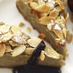 Chilean chestnut kuchen with creamy chestnut filling topped with walnuts and almonds