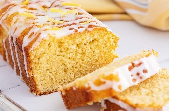 Fluffy Chilean lemon loaf cake, sliced