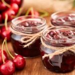 Homemade Chilean cherry jam in glass jars