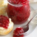 Chilean homemade raspberry jam, ruby red and glossy