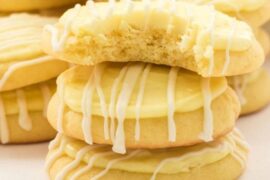 Homemade round Chilean lemon cookies, baked golden with a light yellow color and crisp texture