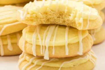 Homemade round Chilean lemon cookies, baked golden with a light yellow color and crisp texture