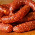 Homemade Chilean longanizas de Chillan, tied and ready, a traditional pork sausage.