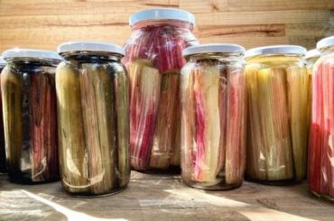 Chilean pickled nalca in a glass jar with garlic and pepper, ready to eat.