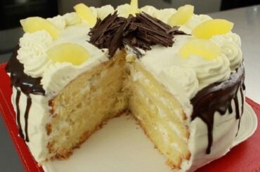 Chilean pineapple and cream layer cake with coconut on the sides