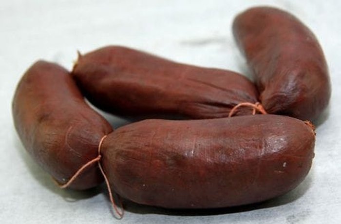 Chilean prietas blood sausage cooking, the source of the flavorful broth used for guanaca.
