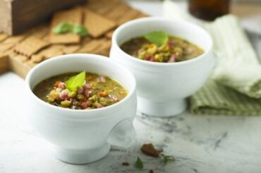 Chilean split pea and rice stew in a deep bowl
