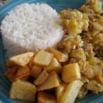 Chilean zucchini stew with ground beef and egg served hot with white rice
