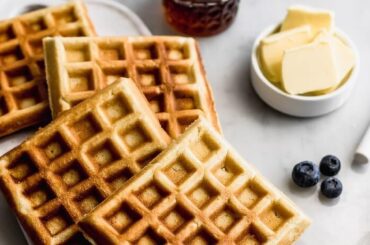 Fluffy, crisp homemade waffles with deep grids