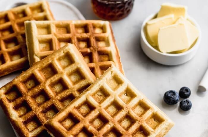 Fluffy, crisp homemade waffles with deep grids