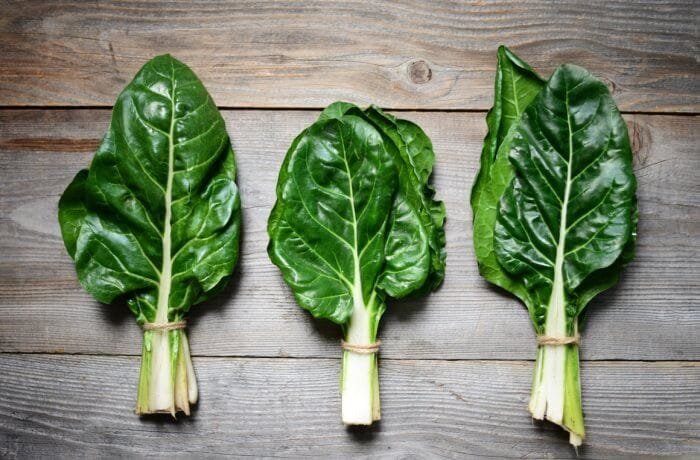 Bright green Swiss chard leaves finely sliced for eating raw in a salad
