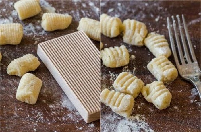 Potato gnocchi marked with a fork