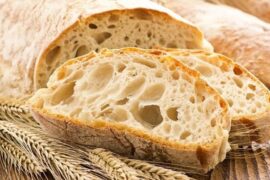Homemade Italian ciabatta bread with a crisp crust and airy crumb