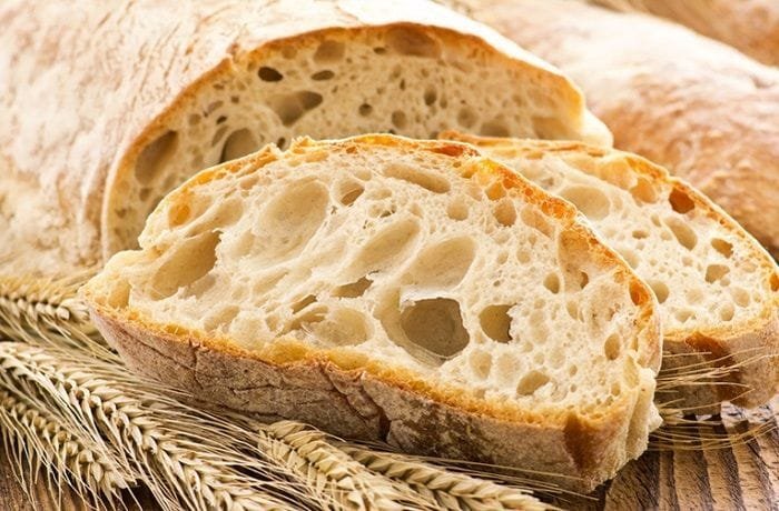 Homemade Italian ciabatta bread with a crisp crust and airy crumb