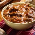 Hungarian beef goulash with paprika sauce and fresh parsley