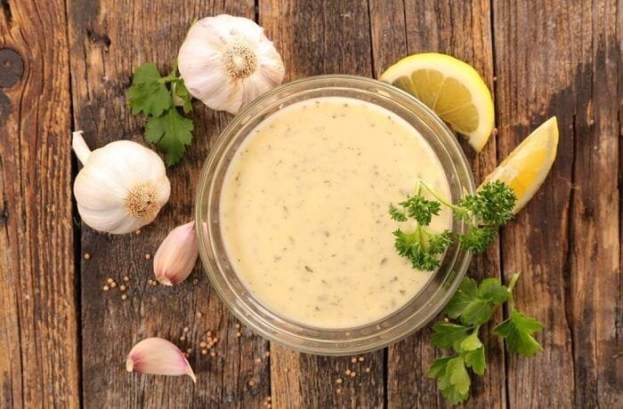 Peruvian polleria vinaigrette, a creamy egg and vinegar sauce for rotisserie chicken