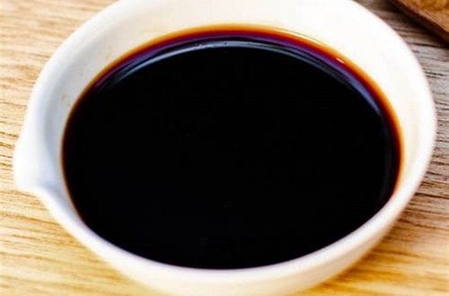Soy sauce Soy sauce, used for the salty umami note in the sweet and sour sauce.