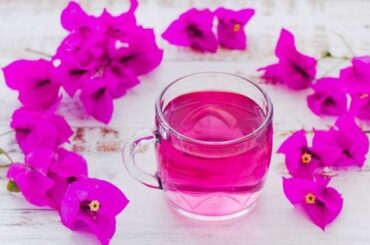 Purple bougainvillea flower drink in a glass
