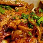 Chicken livers in a creamy mustard and mushroom sauce