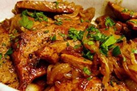 Chicken livers in a creamy mustard and mushroom sauce