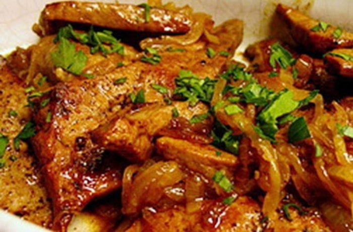 Chicken livers in a creamy mustard and mushroom sauce