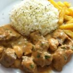 Chilean beef stroganoff with mushrooms in a creamy sauce