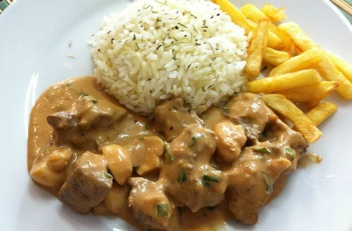 Chilean beef stroganoff with mushrooms in a creamy sauce
