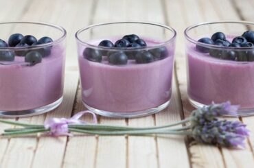 Chilean blueberry mousse served in dessert cups and topped with fresh blueberries