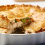 Chilean chicken pascualina, a double crust savory pie with chicken, green beans, and carrot
