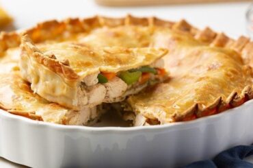 Chilean chicken pascualina, a double crust savory pie with chicken, green beans, and carrot