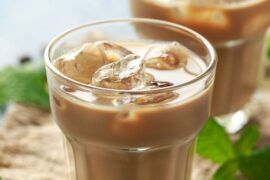Chilean chocorrón cocktail of rum and chocolate milk served over ice