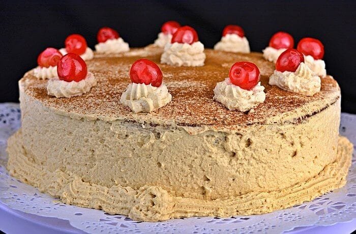 Chilean coffee cream cake dusted with cocoa