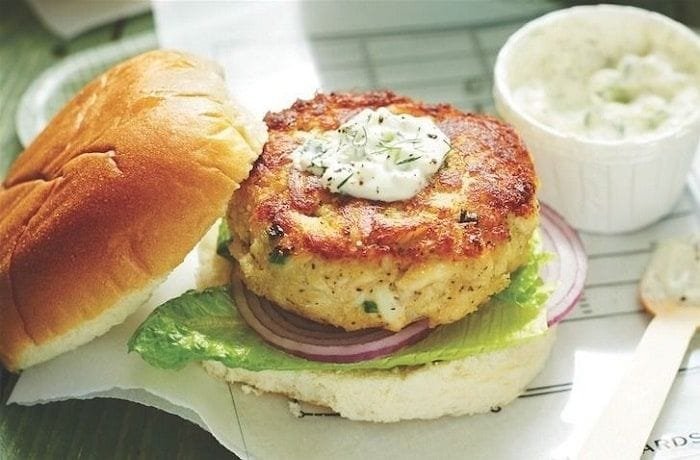 Chilean crab burger in a frica bun with tartar sauce